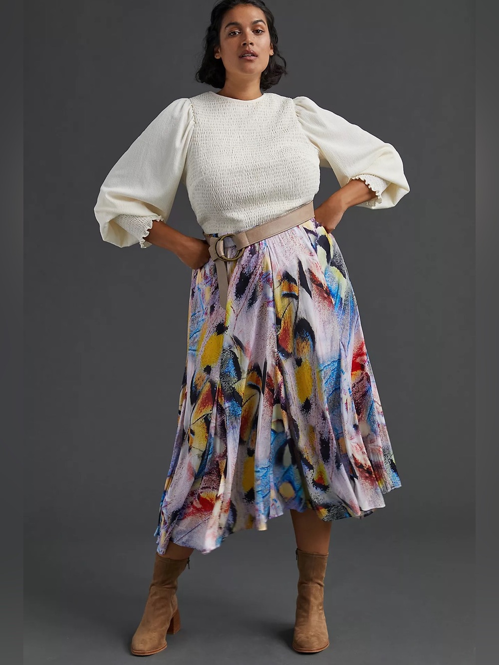 NWT Anthropologie Painterly Silky Midi Skirt Abstract Watercolor Brushstroke 14